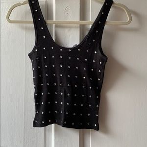 Black crop tank top with rhinestones all over